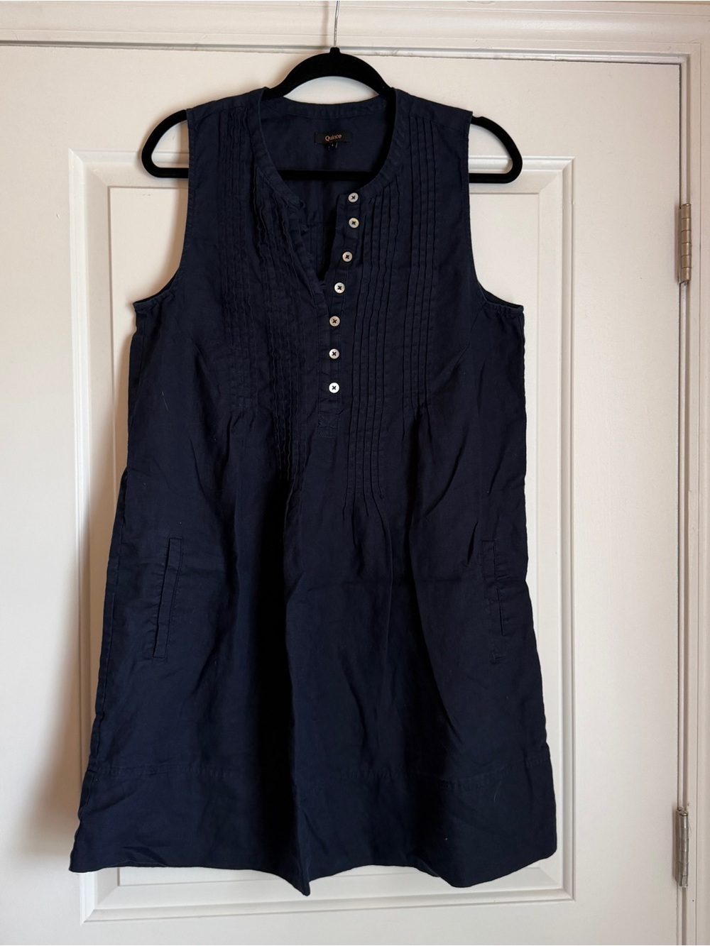 Quince Navy Linen Sleeveless Swing Dress